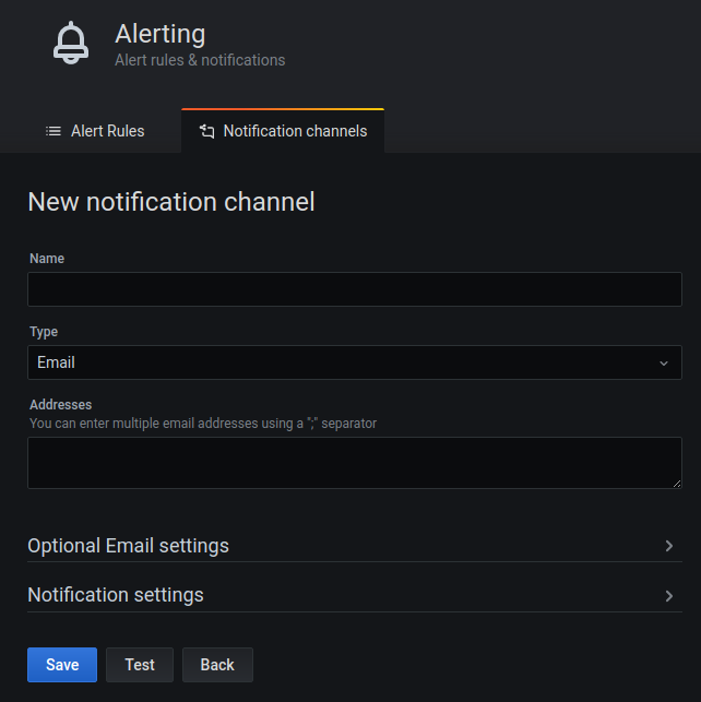 Form to add a notification channel